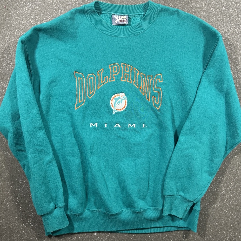 Vintage 90s Miami Dolphins Crewneck Sweatshirt Mens L NFL Lee Sport USA Made